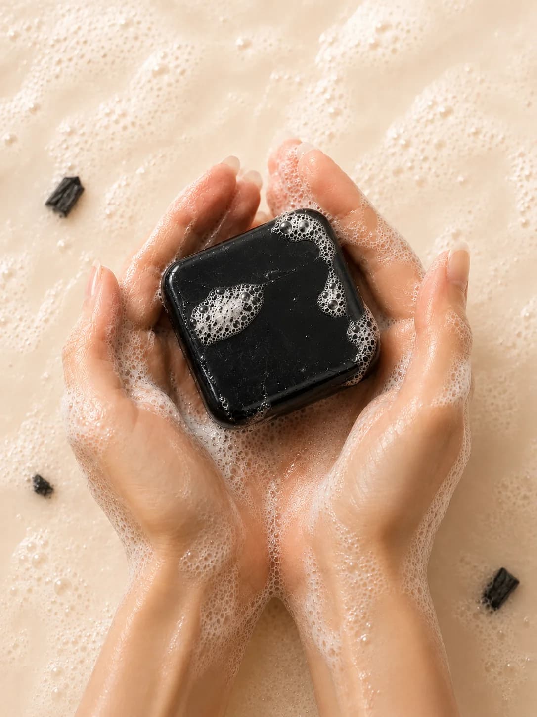 Handmade Soaps: the full range arranged on limewash, overhead