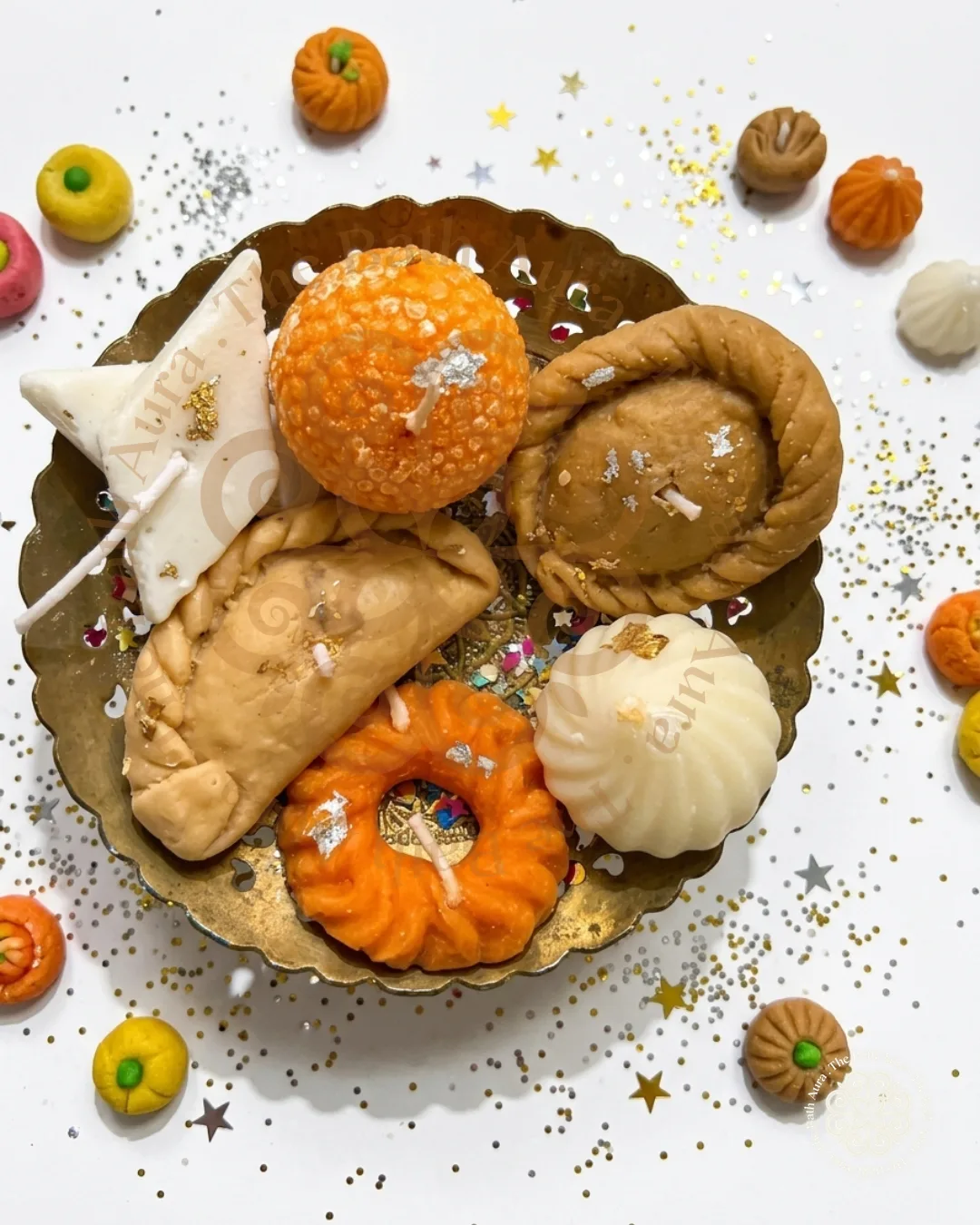 The Festive Table: the 5 pieces laid out in sequence, overhead