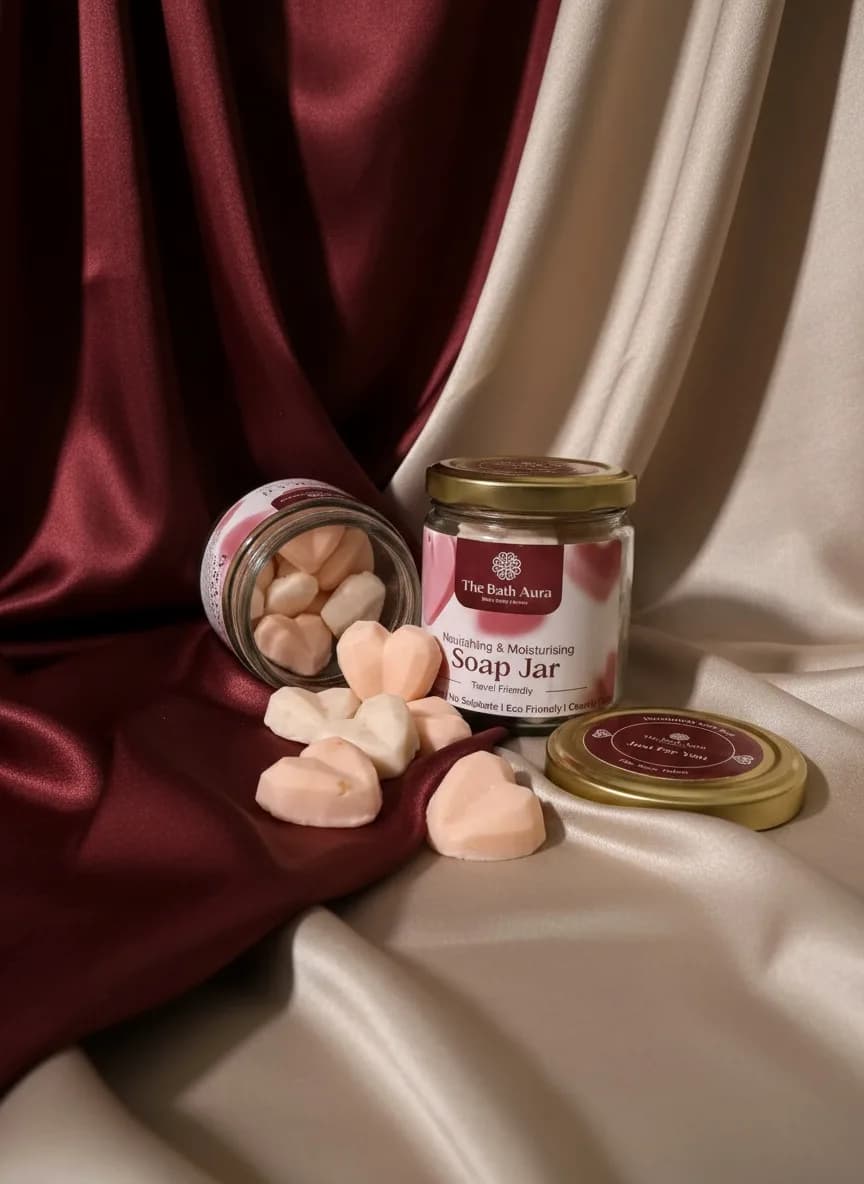 Jar of prisms and hearts, backlit